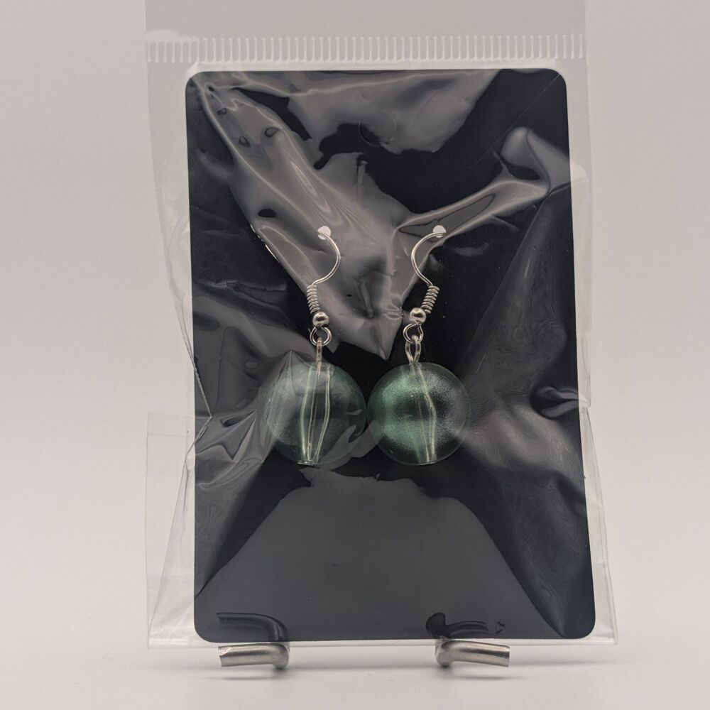 Green Glass Ball Dangle Earrings